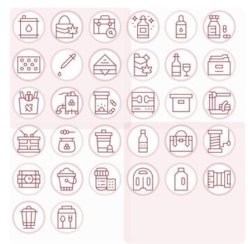 Container Digital Pack containing 32 Pixel Aligned Thin Line 64x64 Icons vector