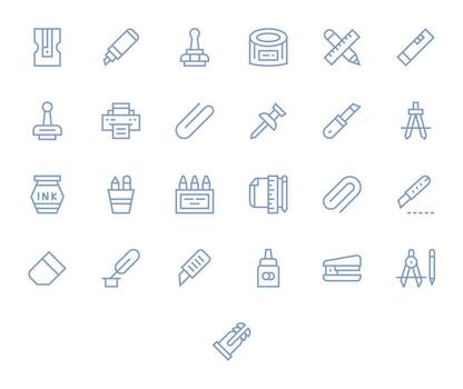 25 Icons for Stationery optimized in Pixel Optimized 128x128 Regular Line resolution vector