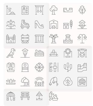 40 Icons for Park featuring 128x128 Pixel Aligned Thin Line Graphics vector