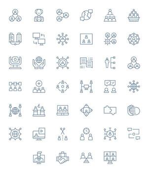 40 Icons inspired by Collaboration in Grid Fitted High Resolution Thin Line quality vector