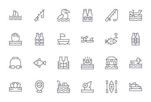 Thin Line Style Lake Icons with 24 High Resolution Pixel Optimized Designs vector