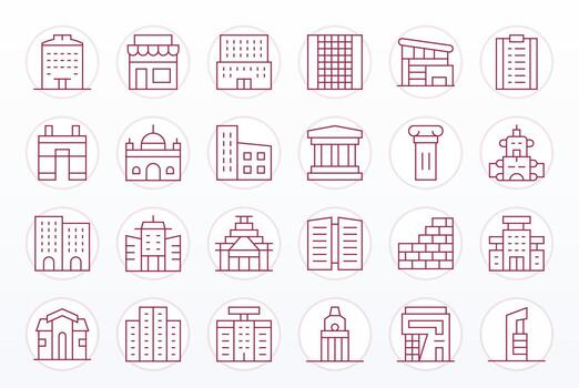 Facade Design Icons featuring 24 Pixel Aligned Thin Line Style vector