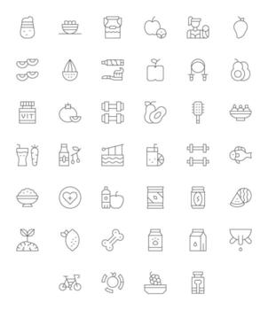 40 Icons inspired by Healthy in PIXEL Perfect High Resolution Thin Line quality vector