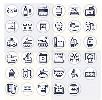 regular línea estilo tanque íconos con 35 alto resolución píxel alineado diseños vector