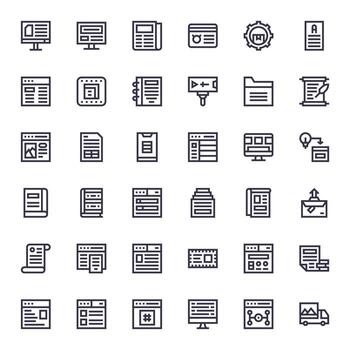 36 Retina Ready Icons for Content Management in Pixel Aligned Bold Line Format vector