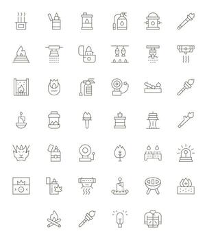 40 Fire Grid Fitted Icons in High Resolution Thin Line Aesthetic vector