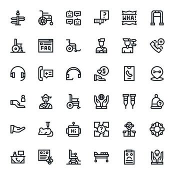 36 High Resolution Icons for Assistance in Pixel Aligned Bold Line Format vector