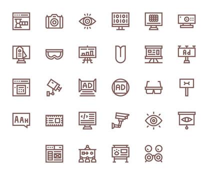 28 íconos inspirado por visual en monitor Perfecto 256x256 negrita línea calidad vector