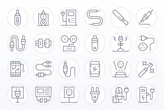 Plug Icon Library with 24 Thin Line 256x256 Pixel Aligned Designs vector