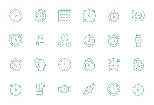 Timekeeping Premium Bundle with 24 128x128 Display Perfect Thin Line Icons vector