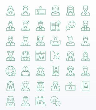 Person Pixel Optimized Set with 40 64x64 Thin Line Icons vector