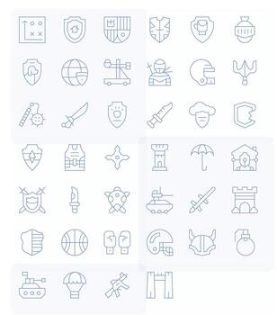 40 Display Perfect Icons themed around Defense in 256x256 Thin Line format vector