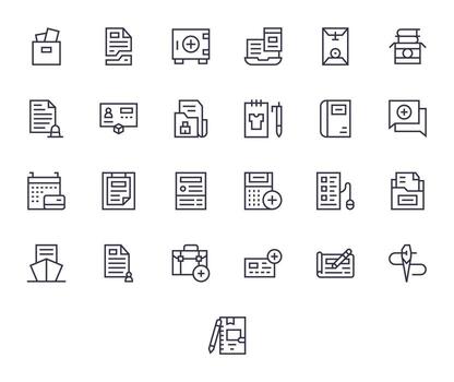 25 íconos para Mantenimiento de registros presentando 64 x 64 píxel optimizado regular línea gráficos vector