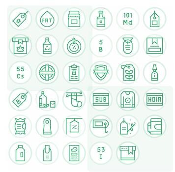 35 128x128 íconos para etiqueta en píxel alineado regular línea formato vector