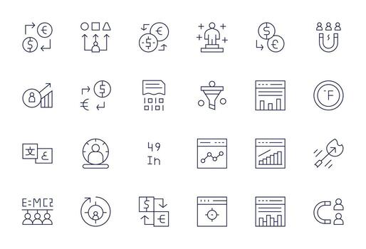 24 Thin Line Icons for Conversion in crisp 256x256 Display Perfect resolution vector