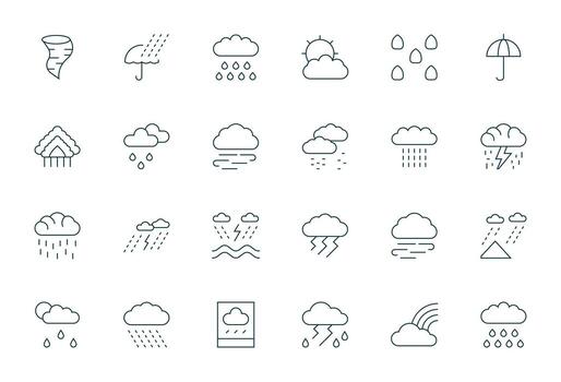 24 Pixel Aligned Icons themed around Stormy in 128x128 Thin Line format vector