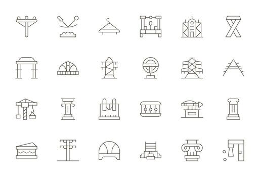 Support Structure Complete Package with 24 High Resolution Thin Line Detail Enhanced Icons vector
