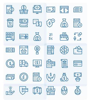 Payment Graphics Pack including 42 Regular Line High Resolution PIXEL Perfect Icons vector