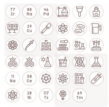 35 High Resolution Editable Icons for Chemistry in Regular Line Theme vector