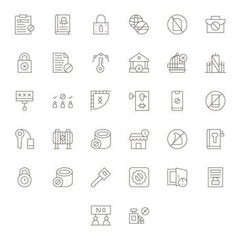 32 Thin Line Icons for Restricted Access in crisp Retina Ready Display Perfect resolution vector
