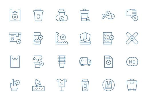 Refuse Icon Set with 24 Thin Line 256x256 Editable Graphics vector