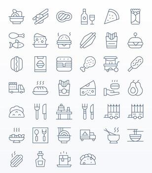 Dinner Icon Toolkit featuring 40 Editable High Resolution Thin Line elements vector