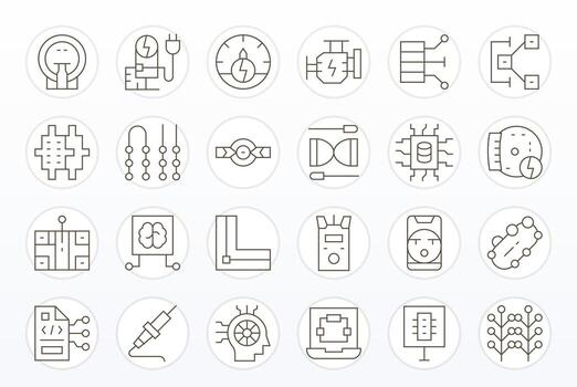 Circuit Professional Set with 24 Thin Line Pixel Aligned 128x128 Icons vector