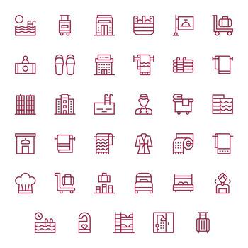 Hotel Ultimate Package with 35 High Resolution Regular Line Pixel Aligned Icons vector