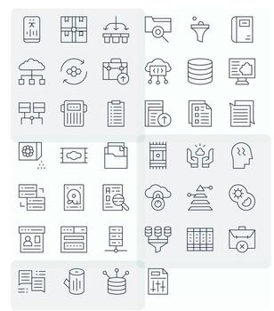 40 High Resolution Icons for Data Management with Display Perfect Thin Line clarity vector