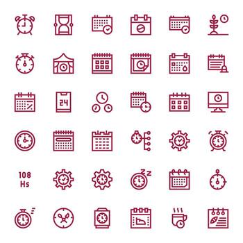 36 Detail Enhanced Icons themed around Time Management in High Resolution Bold Line format vector