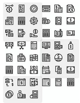 Expense Icon Toolkit featuring 45 Pixel Optimized 128x128 Bold Line elements vector