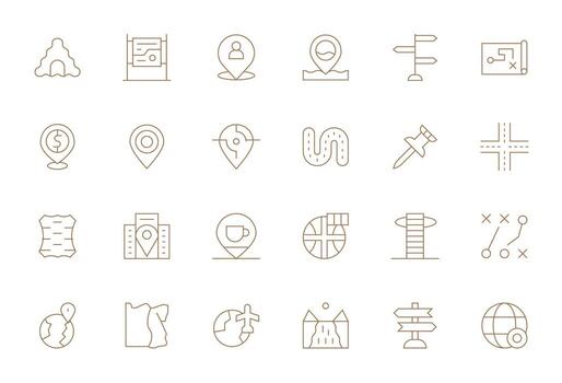 24 íconos para mapa optimizado en píxel alineado 128x128 Delgado línea resolución vector