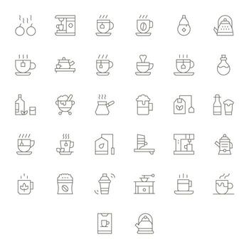 32 Pixel Optimized Icons themed around Brew in 128x128 Thin Line format vector