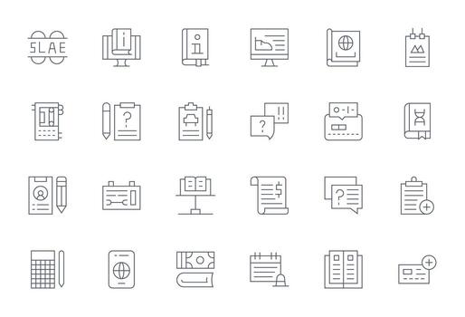 Documentation Scalable Set featuring 24 Editable Thin Line Retina Ready Icons vector