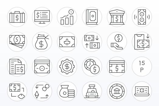 24 Thin Line Display Perfect Icons for Currency Graphics vector