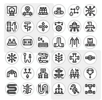 36 Bold Line Pixel Aligned Icons for Flow Graphics vector