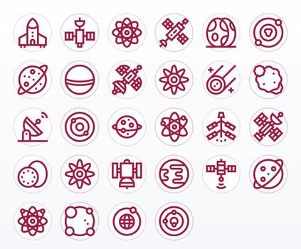 orbita escalable conjunto presentando 28 píxel optimizado negrita línea retina Listo íconos vector