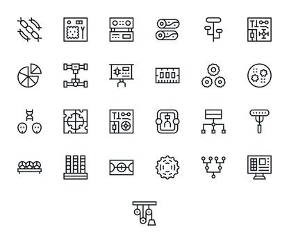 Regular Line Style Components Icons with 25 High Resolution Detail Enhanced Designs vector