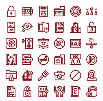 36 Grid Fitted High Resolution Icons for Restricted Access in elegant Bold Line design vector