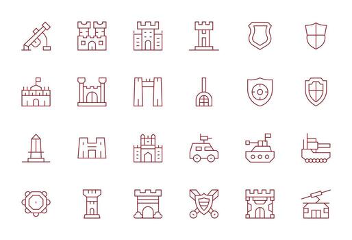 24 Thin Line Editable Icons for Defense System Graphics vector