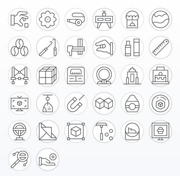 Object Design Icons featuring 32 Pixel Aligned Thin Line Style vector