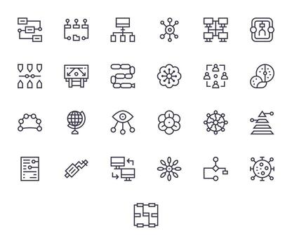 25 256x256 íconos para datos fluir con cuadrícula equipado regular línea claridad vector