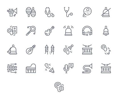 sonido escalable conjunto presentando 25 monitor Perfecto regular línea retina Listo íconos vector