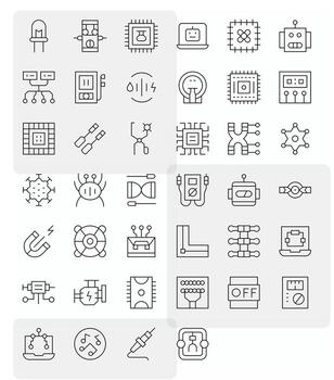 Circuit Premium Bundle with 40 High Resolution Grid Fitted Thin Line Icons vector