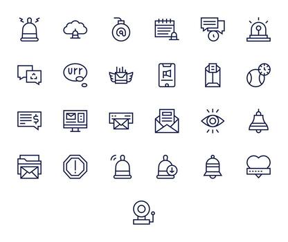 Notification Icon Library with 25 Regular Line 256x256 Editable Designs vector