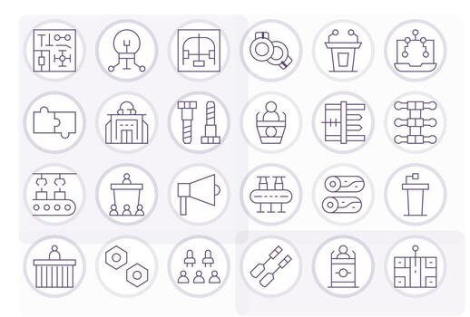 Assembly featuring 24 High Resolution Icons in Thin Line Design vector