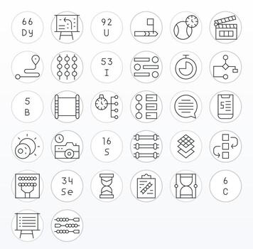 secuencia último paquete con 32 128x128 Delgado línea editable íconos vector