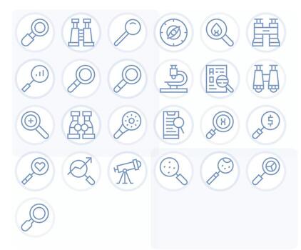 25 Grid Fitted Regular Line Icons from Magnifying Collection vector