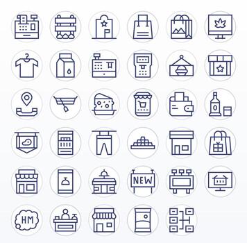 35 Icons for Store optimized in Display Perfect 256x256 Regular Line resolution vector