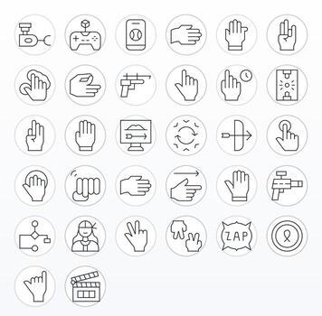 Thin Line Style Action Icons with 32 256x256 Pixel Aligned Designs vector